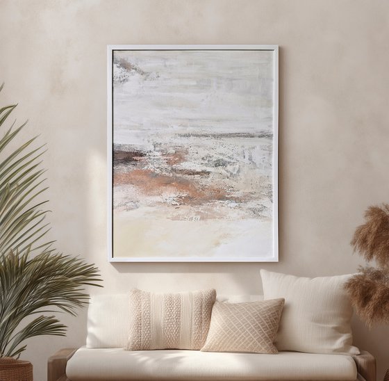 "Glow 2" White brown abstract textured art
