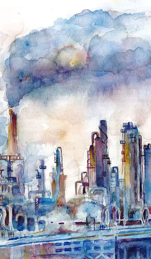 Industrial Landscape, Power Plant, Smoke, Clouds, Disappear by Bozhidara Mircheva