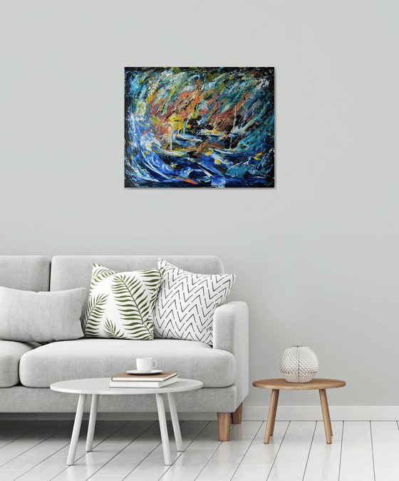 Storm on the bay. Abstract seascape.81x65cm.