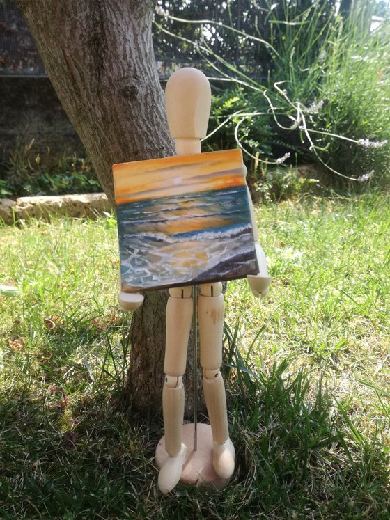 Miniature wave seascape #14 - Easel included