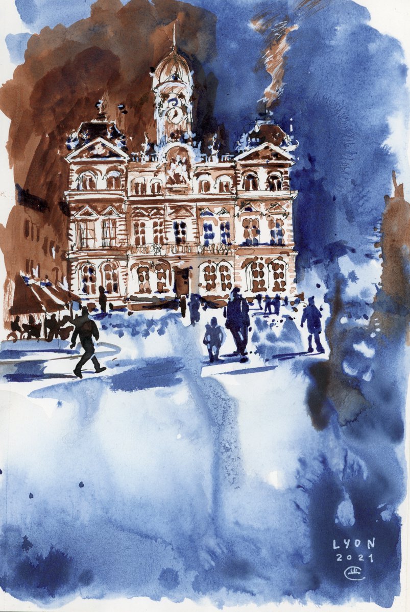 Night mood of Lyon. Drawing #1. France by Tatyana Tokareva