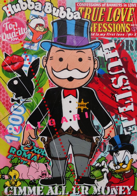 Hubba Bubba Banker 140cm x 100cm Monopoly Man Textured Urban Pop Art