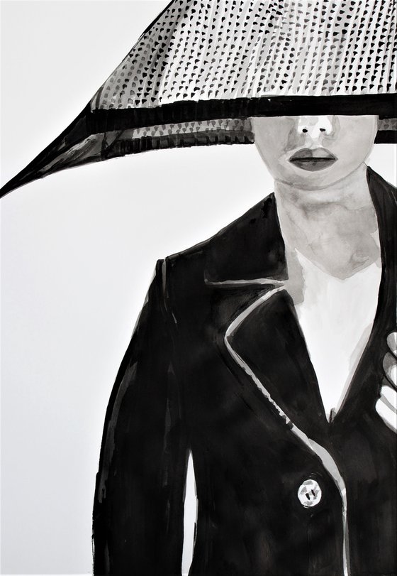 Lady with umbrella / 70 x 50  cm