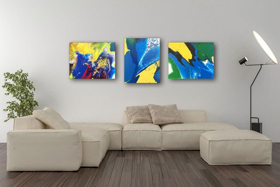 "Cold Fusion Series" - Original Triptych, Abstract PMS Acrylic Paintings Series - 56" x 20"