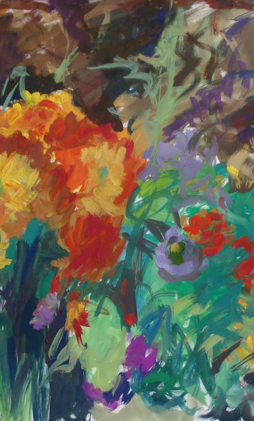 Red yellow bouquet. Gouache on paper, 61X43 cm. by Alexander Shvyrkov