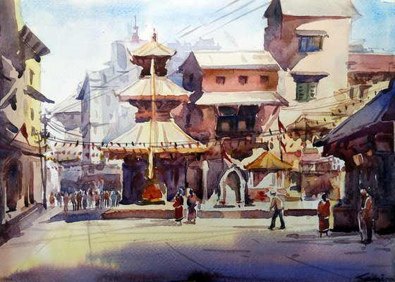 Kathamndu Street with Temples