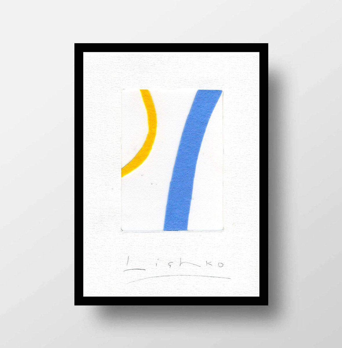 Expressive Abstract Collage By V. Lishko, 6 X 8", Yellow And Blue 21*15 Cm / 8,26*5,90 Inch \\, Original Artwork