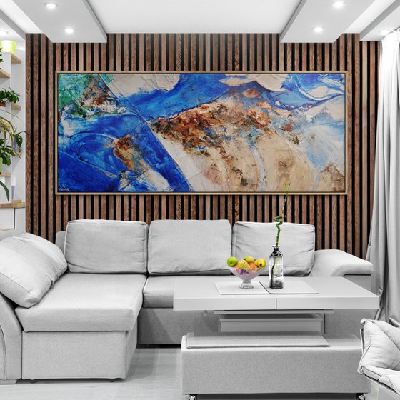 Outback Blue 240cm x 100cm Textured Abstract Art