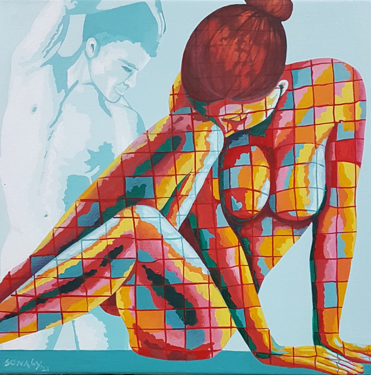 Portrait Acrylic Painting By Sonaly Gandhi, 18 X 18", Remembrance 2, Original Artwork