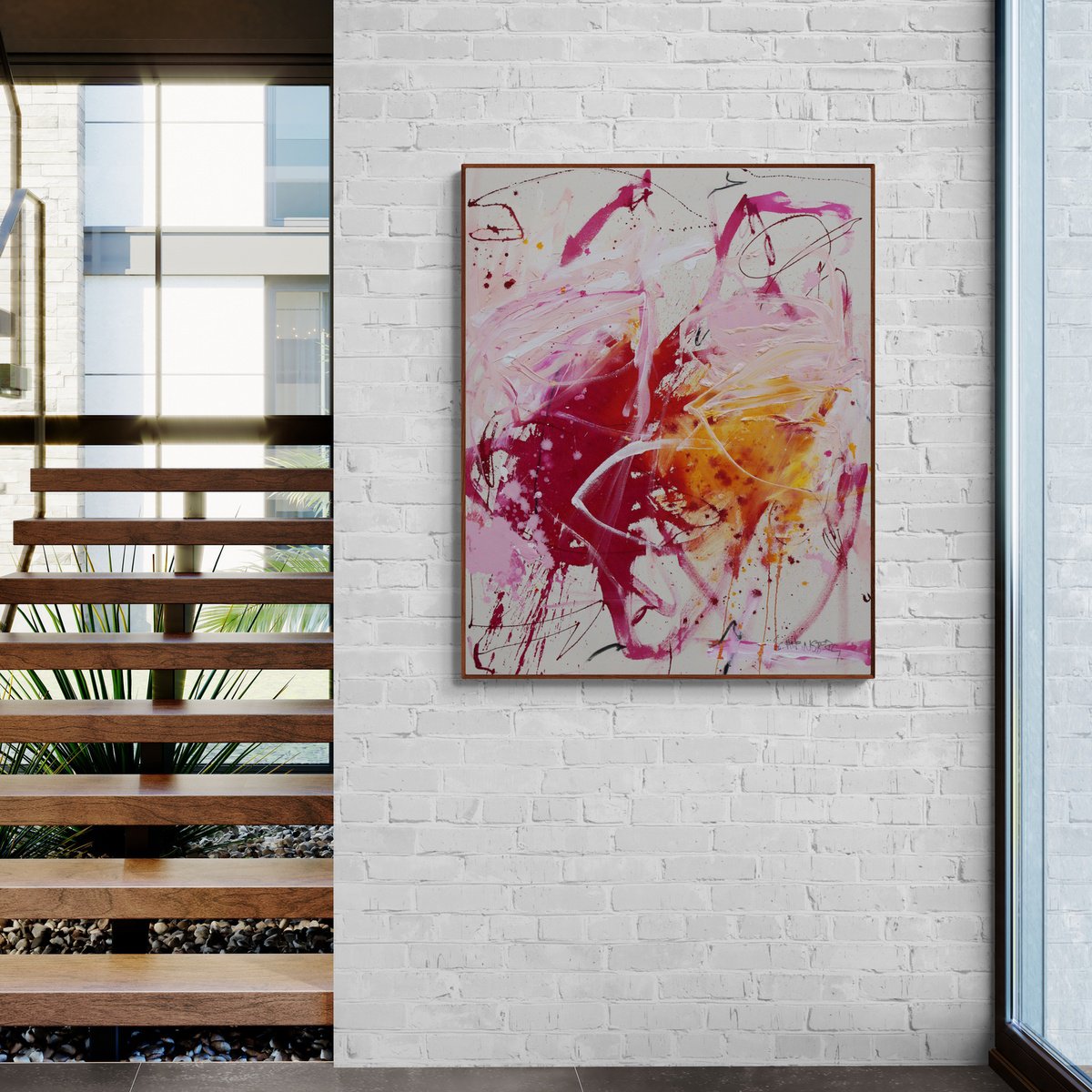 Expressive Abstract Painting By Daniela Schweinsberg, 31 X 39, Pink Is The New Black 5, Original Artwork