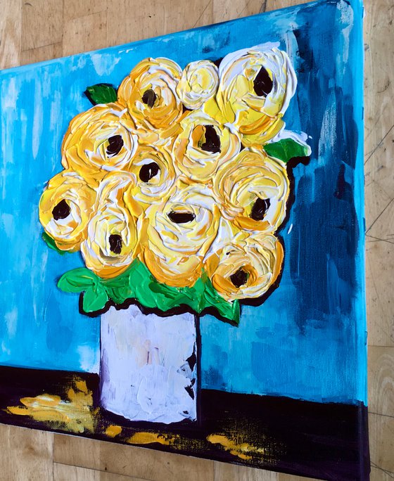 ABSTRACT BOUQUET OF Yellow Roses  #14 ( NAIVE COLLECTION)  palette  knife Original Acrylic painting office home decor gift