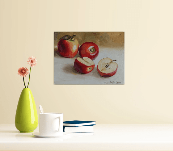 Scarlet red apple still life