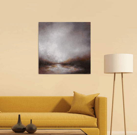 Real twilight in autumn 70X70 cm - nature acrylic paint gift gift idea abstract landscape atmosheric landscape (2019)