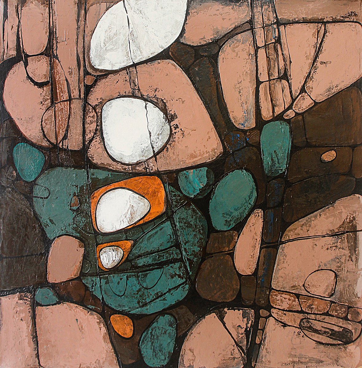 Abstract Acrylic Painting By Artist Gurdish Pannu, 18 X 18, Sea Mount- Abstract Painting, Original Artwork