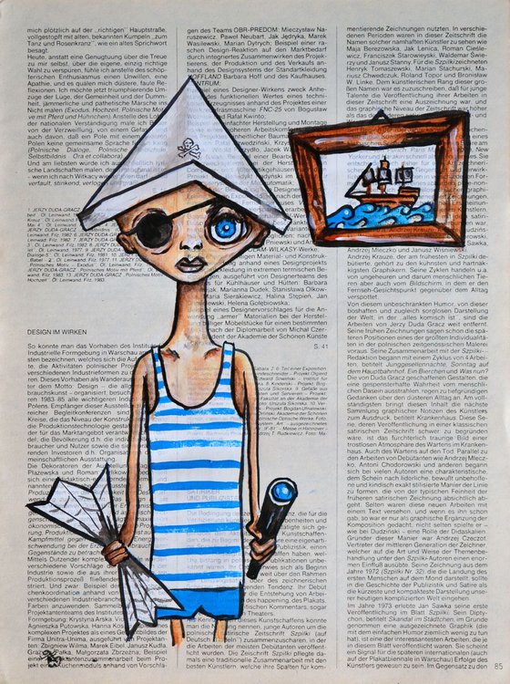 Young Pirate - Original Painting Collage Art on Vintage Page