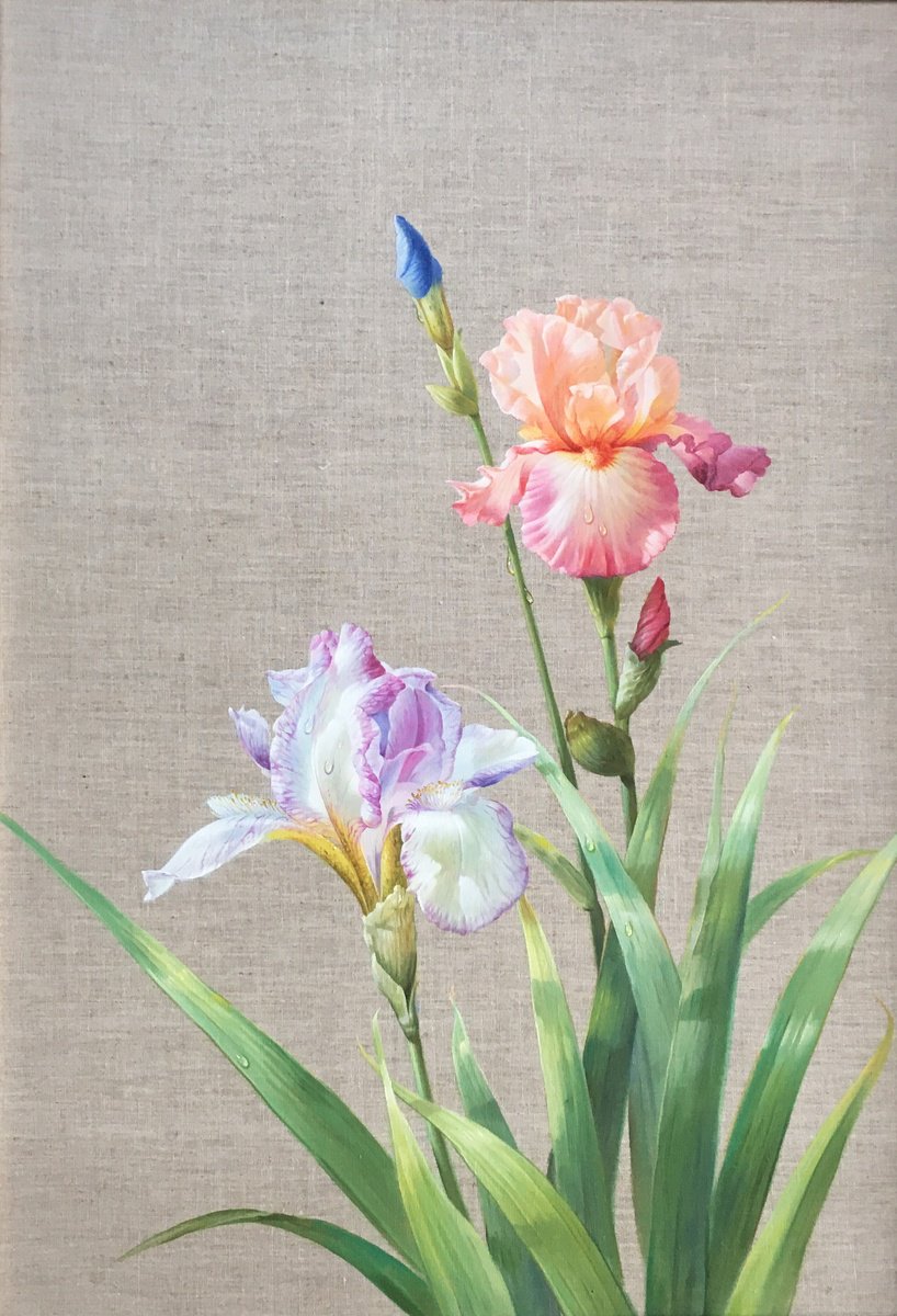 Impressionistic Botanical Painting By Kunlong Wang, 28 X 39", Elegant Flowers 186, Original Artwork