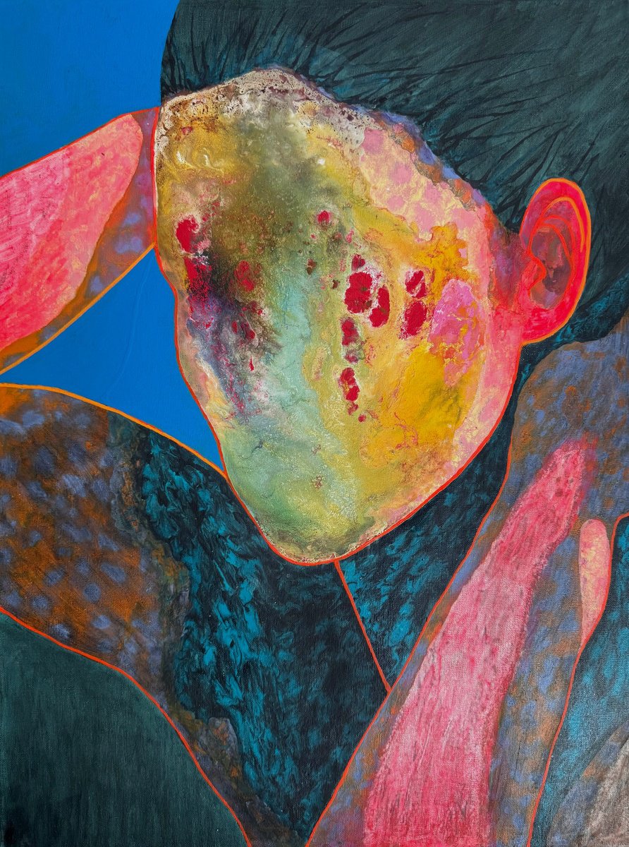 Portrait Acrylic Painting By Stefano Pallara, 18 X 24", Cry.forgive.learn.move On N.3, Original Artwork