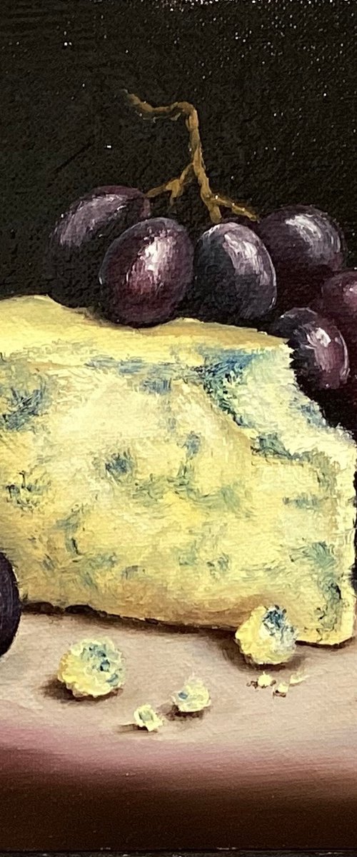 Cheese and grapes still life by Jane Palmer Art