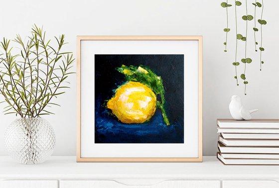 Lemon Painting Original Art Fruit Artwork Citrus Wall Art Kitchen Still Life