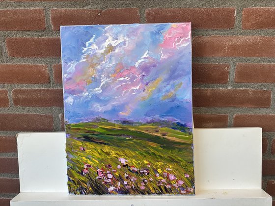 Pink clouds and pink flowers