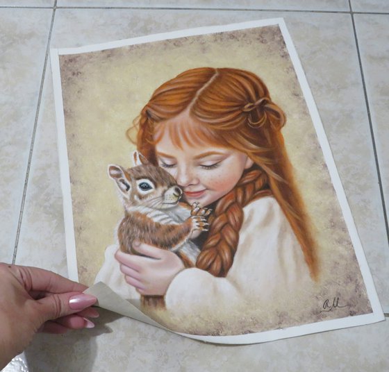 "Little girl with squirrel"