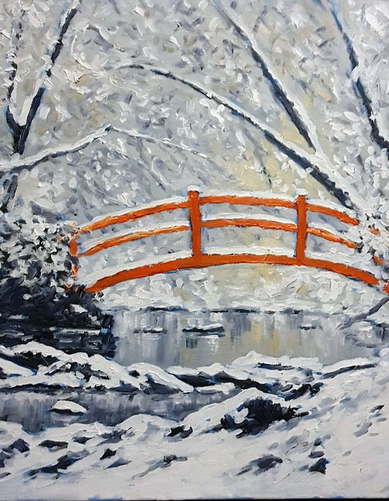 japanese bridge in winter