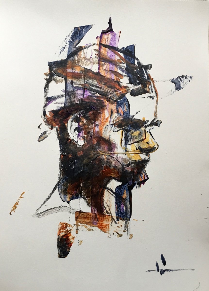 Expressive Portrait Acrylic Painting By Dominique Deve, 11 X 17, « J