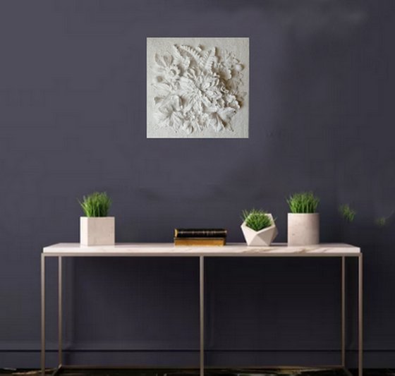 sculptural wall art "Composition with a large flower"