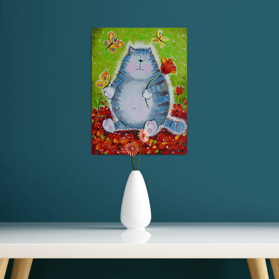 Cat in a flower paradise