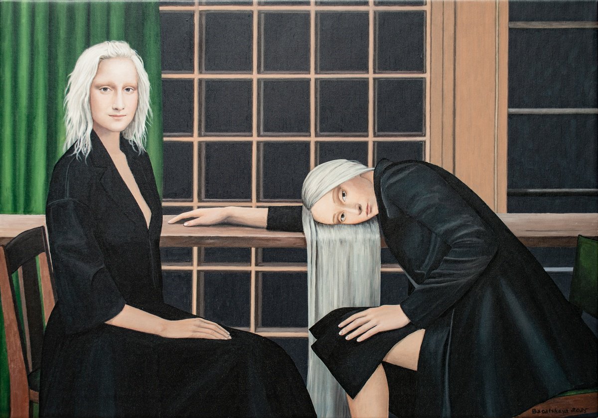 Photorealistic Portrait Acrylic Painting By Nataliya Bagatskaya, 39 X 28", Graceful As World Falls Apart, Original Artwork