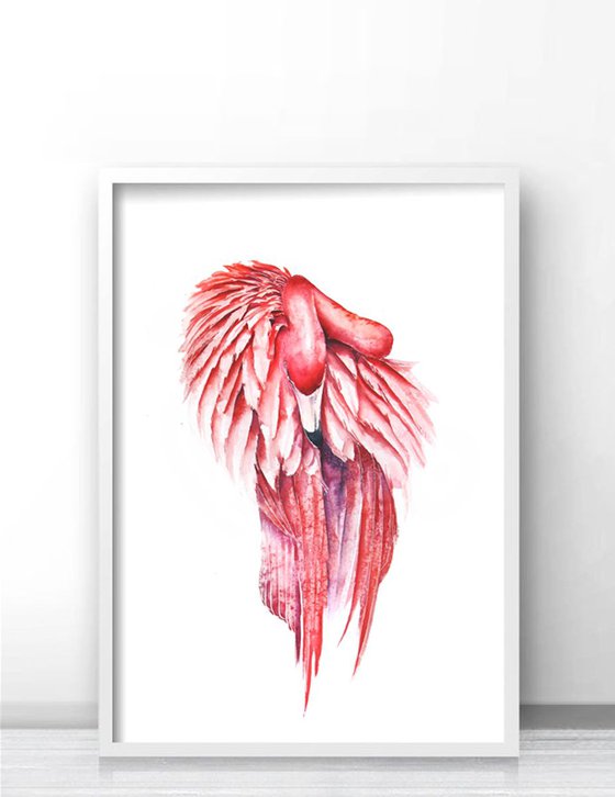 Pink Flamingo, wildlife, bird, watercolour painting