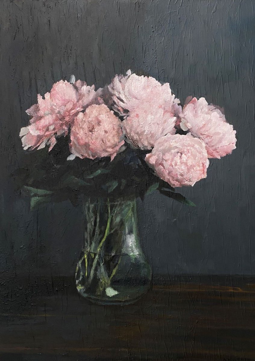 Impressionistic Botanical Oil Painting By Bohdan Vykhrenko, 20 X 28, Peonies, Original Artwork