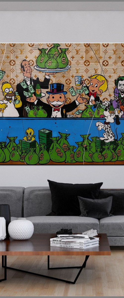 Supper For Cash 240cm x 120cm Monopoly Man Book Page Urban Pop Art by Franko