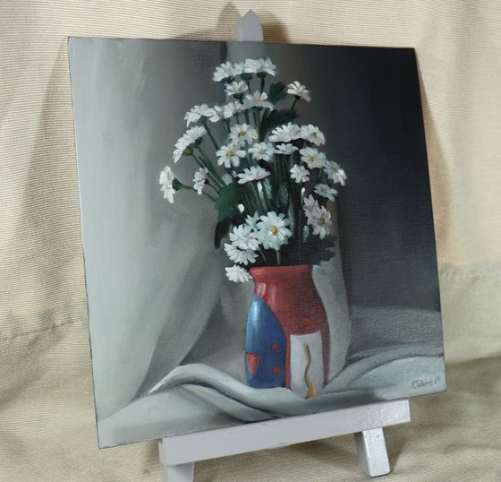 Daisies, Flower Painting in a Vase, Still Life Artwork