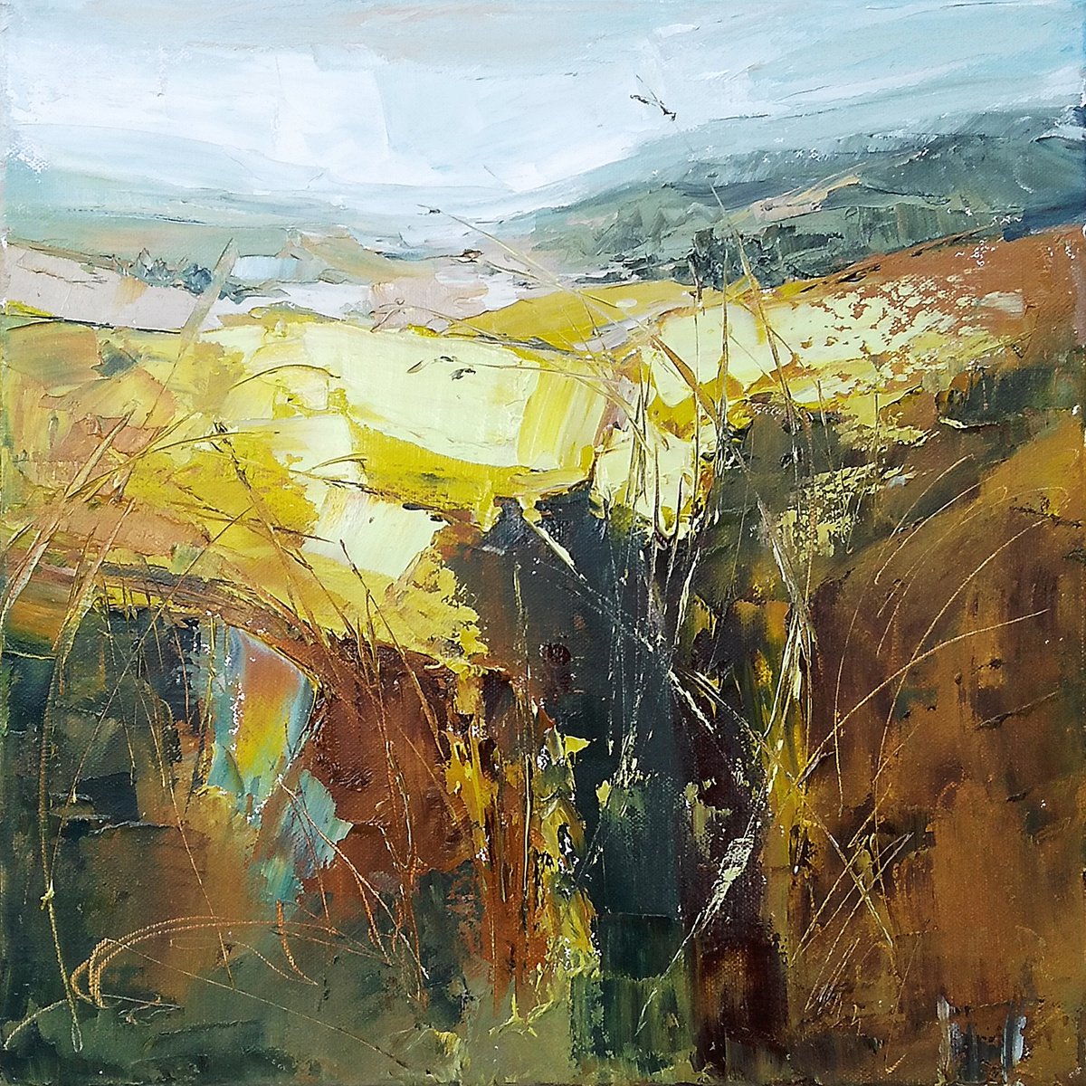 WONDERFUL JOURNEY, 40x40cm, spring field landscape by Emilia Milcheva