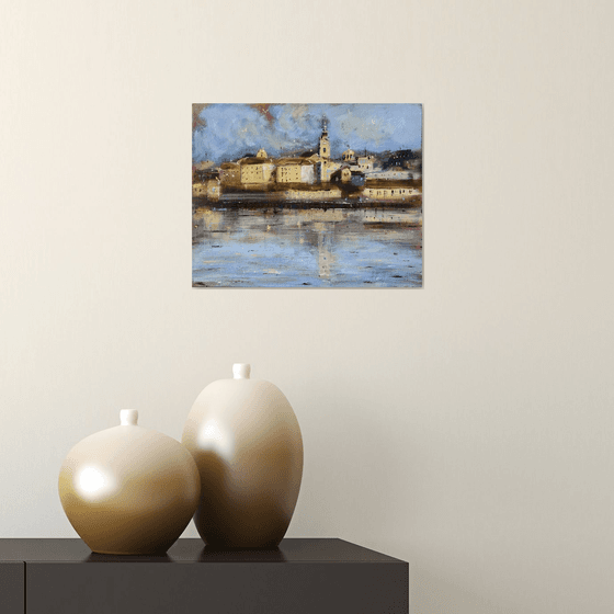 Sunny old Belgrade and Sava river 24x30cm 2021