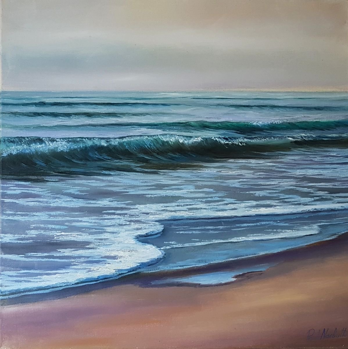 Photorealistic Landscape Oil Painting By Paul Narbutt, 20 X 20", The Voice Of Sea, Original Artwork