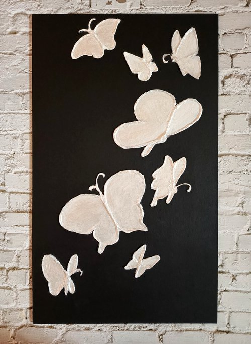 Butterfly Black and white pearl minimalistic art by Anastasia Art Line