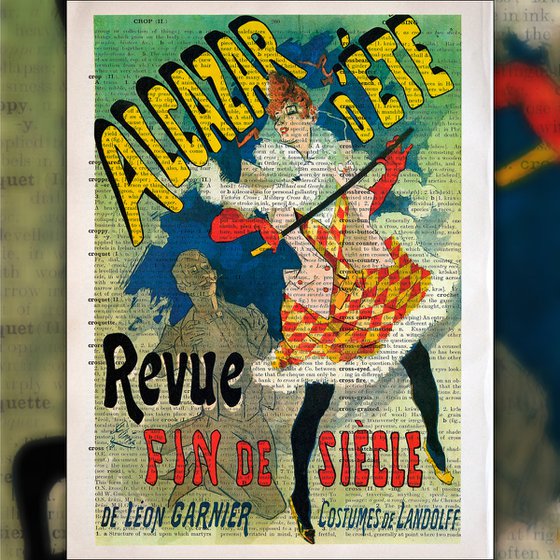 Revue Fin de Siècle, Alcazar d'été - Collage Art Print on Large Real English Dictionary Vintage Book Page