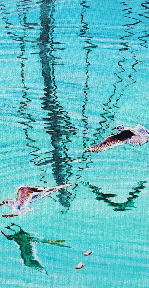 feeding seagulls, 50*40 by Dmytro Yeromenko