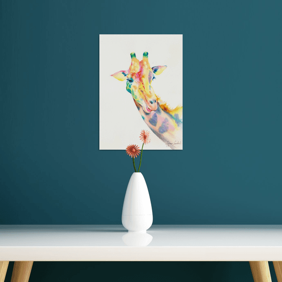 Giraffe, original colourful watercolour painting