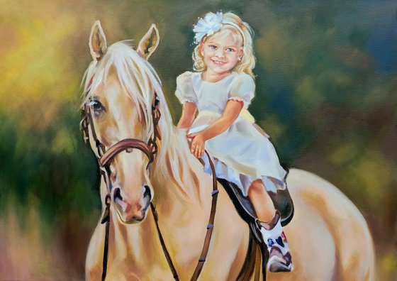Portrait with a Palomino horse