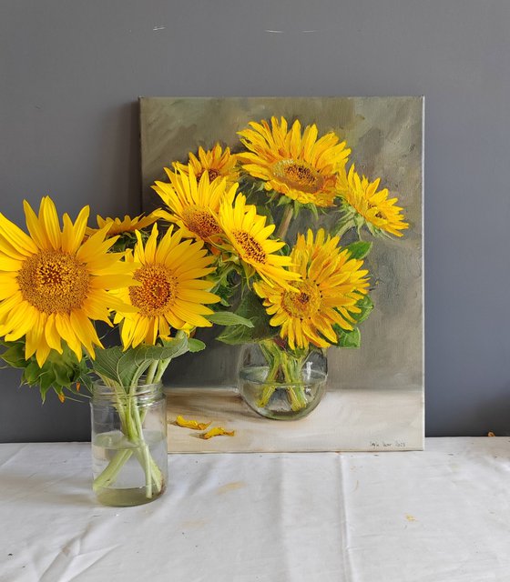 Sunflowers in a Vase bouquet of wild flowers