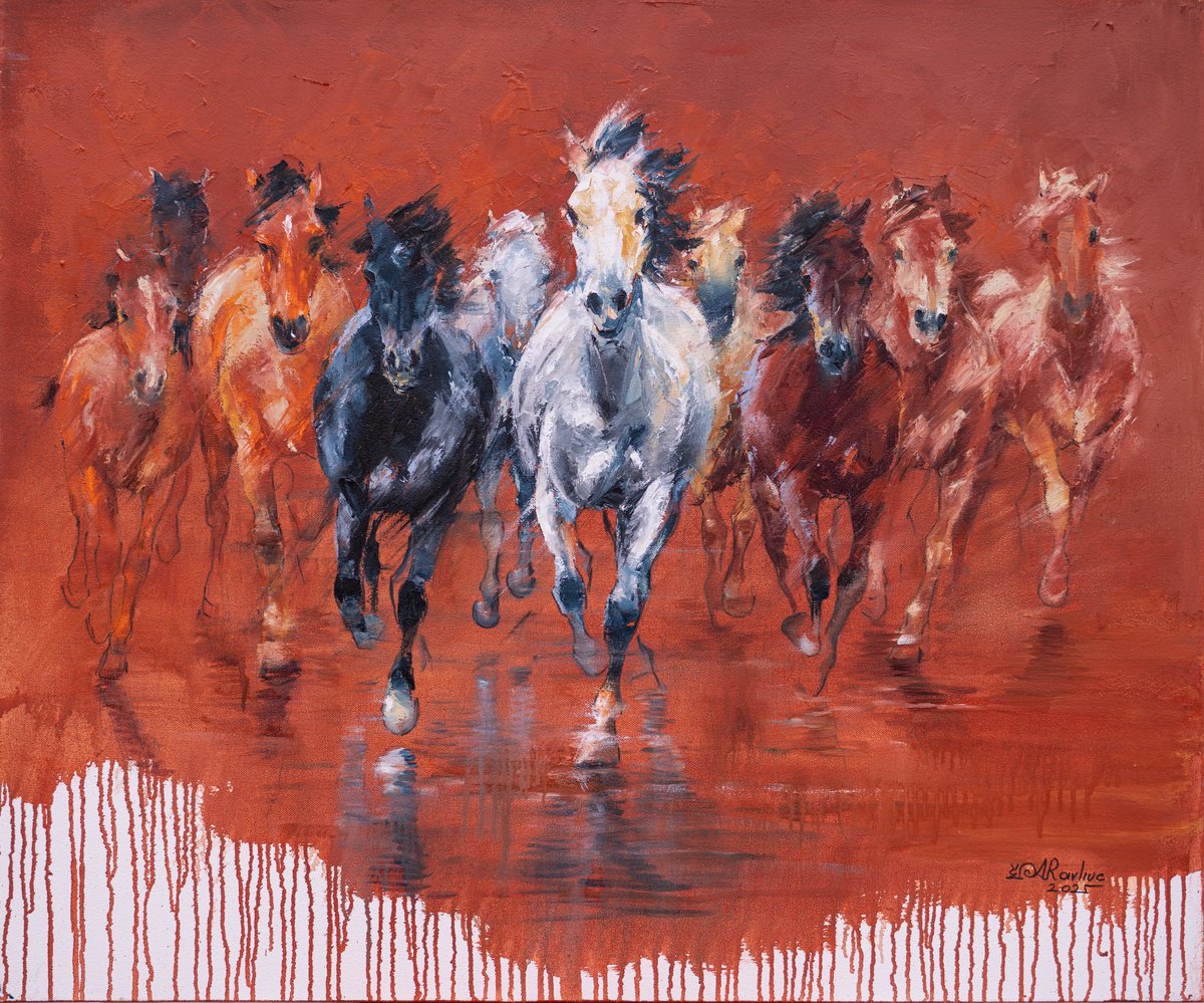 Impressionistic Animal Oil Painting By Anna Ravliuc, 36 X 30, The Leading Light, Original Artwork