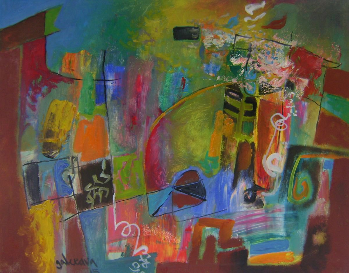 Abstract Oil Painting By Constantin Galceava, 20 X 16, Mobile Space, Original Artwork