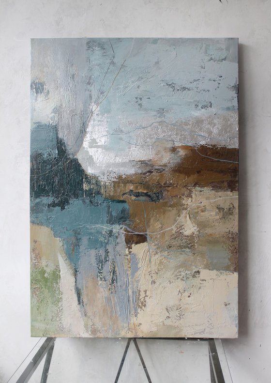 "Fall 2" Blue brown abstract acrylic art