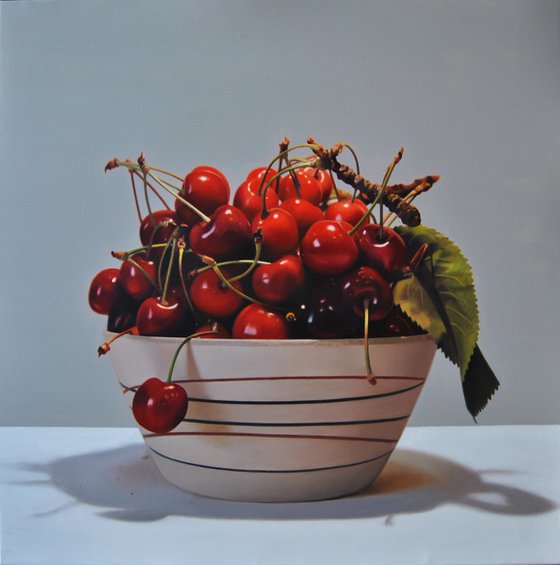 Still life with cherries V , Original oil on canvas painting