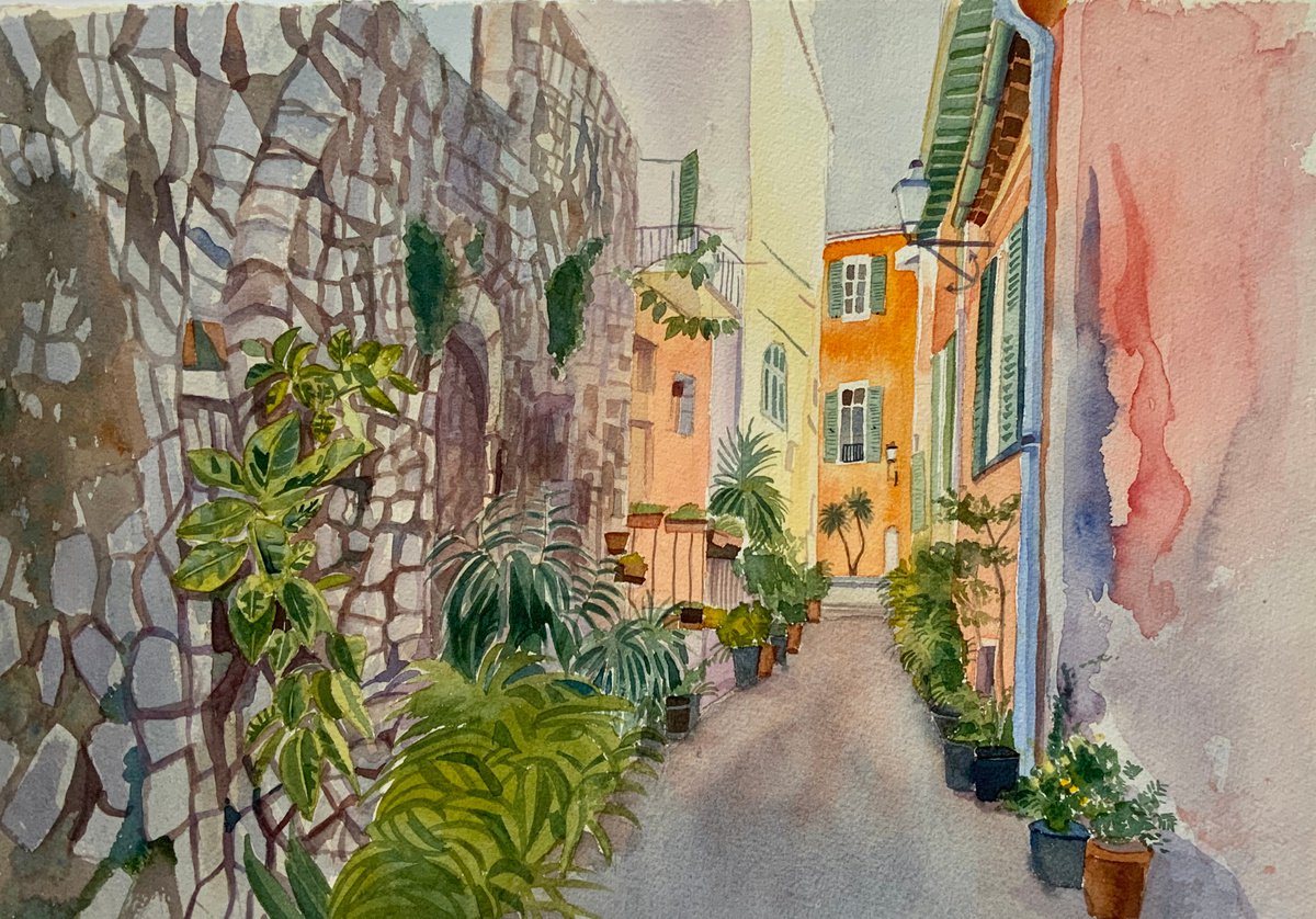 french Village Street - French Painting by Mary Stubberfield