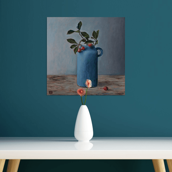 Blue Vase And Berries