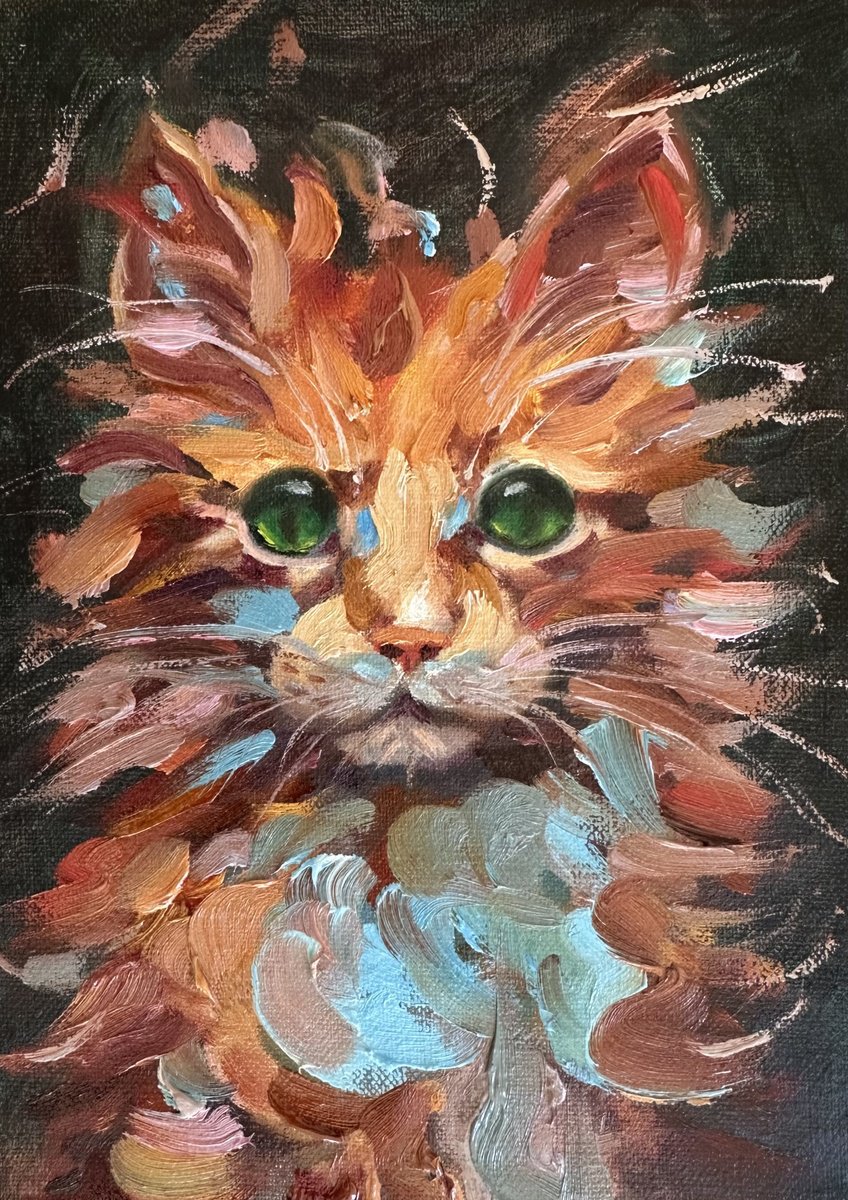 Photorealistic Animal Oil Painting By Grace Diehl, 5 X 7, Tabby, Original Artwork